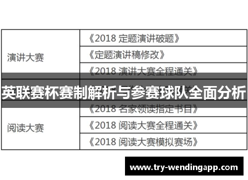 英联赛杯赛制解析与参赛球队全面分析